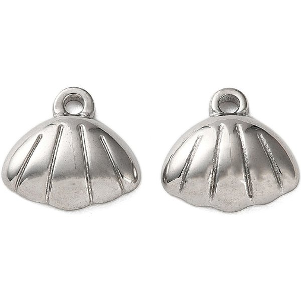 304 Stainless Steel Pendants, Shell Shape, Stainless Steel Color, 13X13X3Mm, Hole: 1.8Mm-image