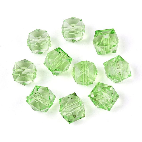 Transparent Acrylic Beads, Cube, Faceted, Light Green, 8X8X7.5Mm, Hole: 1.6Mm, About 1730Pcs/500G-image