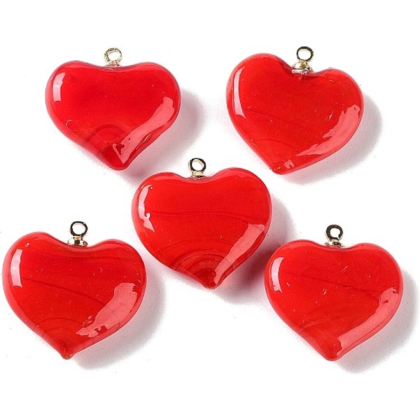 Colgantes Artesanales De Lampwork, Con Cremallera Fornituras De LatóN Dorado, Plateado De Larga DuracióN, Charm De CorazóN, Rojo, 18.5X17X6.5Mm, Agujero: 1.4 Mm-image