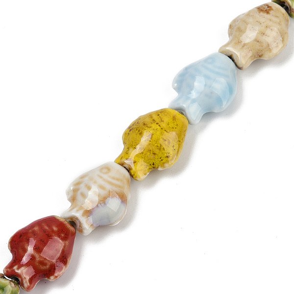 Abalorios De La Porcelana Hecha A Mano Hilos, Pescado, Colorido, 19-19.5X15X9Mm, Agujero: 1.6 Mm, Aproximamente 20 Pcs / Cadena, 14.76'' (37.5 Cm)-image