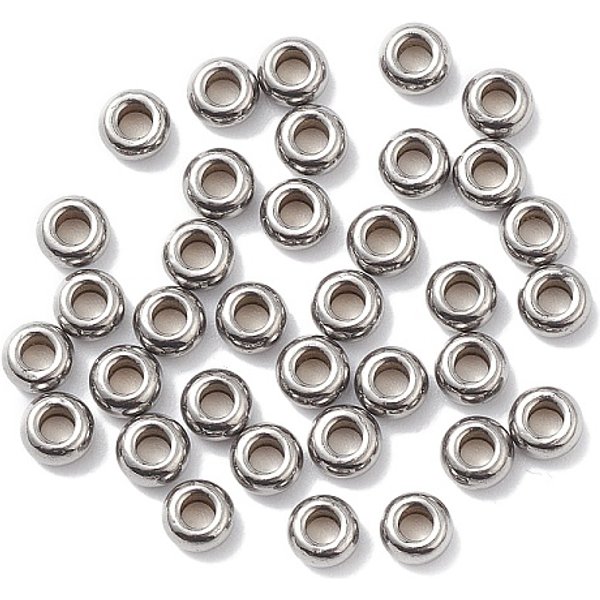 AnlaufgeschüTzte Perlen Aus Edelstahl 304, Disc / Flachrund, Edelstahl Farbe, 4X2 Mm, Bohrung: 1.5 Mm-image