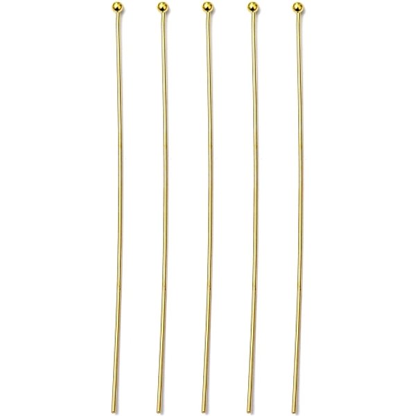 Clou à tête boule en laiton, or, 70x0.7mm, 21 jauge, tête: 1.85 mm