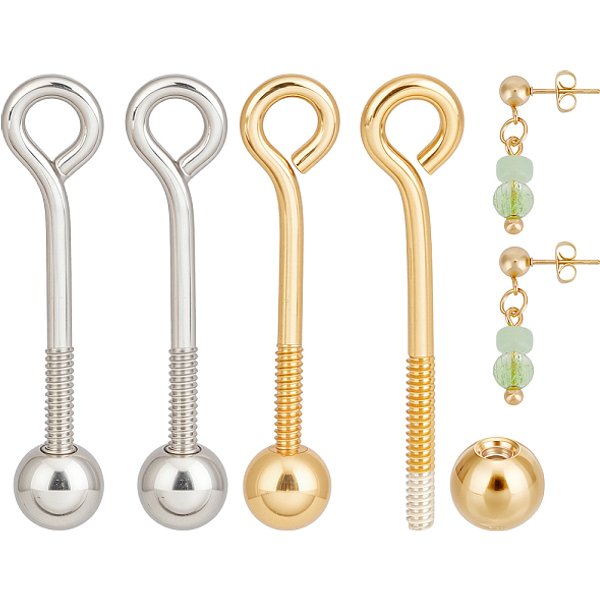 4 Pz. 925 Ganci Per Ciondolo In Argento Sterling, Perni A Vite Con Perline, Panno Per Lucidatura Argento Quadrato In Tessuto Scamosciato Da 1 Pezzo, Di Platino E D'oro, 16X3.5X3Mm, Foro: 1.6 Mm-image