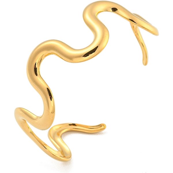 304 Stainless Steel Open Cuff Bangles, Wavy Ring, Real 18K Gold Plated, 3/4 Inch(2Cm), Inner Diameter: 2-1/4 Inch(5.7Cm)-image