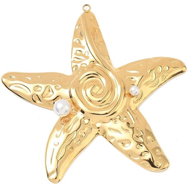 Colgantes Grandes De Acero Inoxidable 304, Con Abs Perla De Plastico, Encantos De Estrellas De Mar, Real 18K Chapado En Oro, 64X64X7.5Mm, Agujero: 2 Mm-image