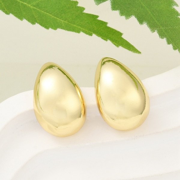 Aretes En Forma De LáGrima De LatóN Chapado En Rejilla, Real 18K Chapado En Oro, 18X11.5Mm-image