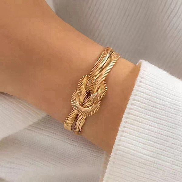 Iron Snake Chain Bracelets for Women, Knot, Golden, 6-7/8 inch(17.5cm)