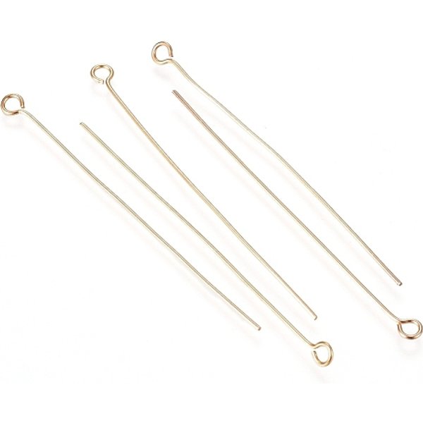 Pasadores De Ojo De Acero Inoxidable 304, Real 18K Chapado En Oro, 22 DiáMetro, 50X0.6Mm, Agujero: 2 Mm-image
