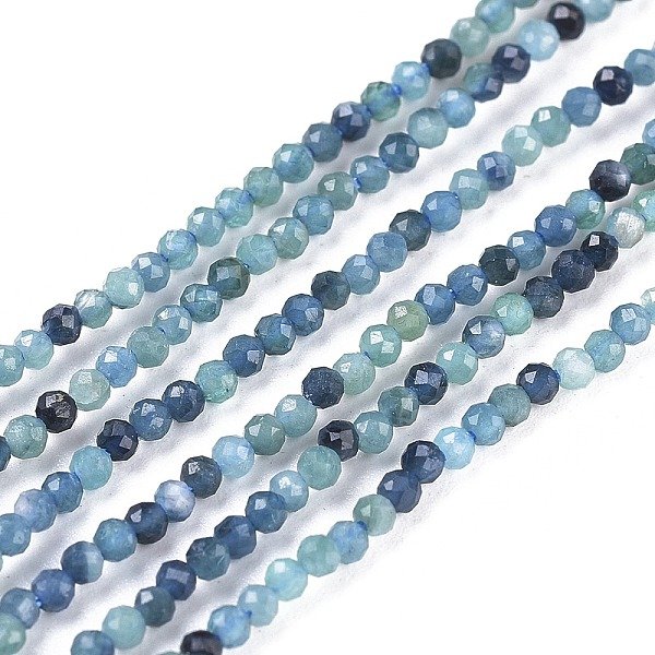 Fil De Perles De Tourmaline Bleue Naturelle, Ronde, Facette, 2Mm, Trou: 0.5Mm, Environ 185-230 Pcs/Chapelet, 15.35 Pouce (39 Cm)-image