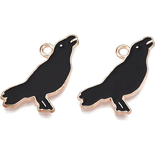 Halloween Theme Alloy Enamel Pendants, Cadmium Free & Lead Free, Light Gold, Bird, 21.5X17X1.5Mm, Hole: 1.8Mm-image