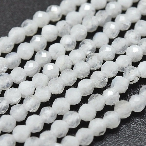 Brins De Perles De Pierre De Lune Arc-En-Ciel Naturel, Ronde, Facette, 2Mm, Trou: 0.4Mm, Environ 192 Pcs/Chapelet, 15.16 Pouce (38.5 Cm)-image