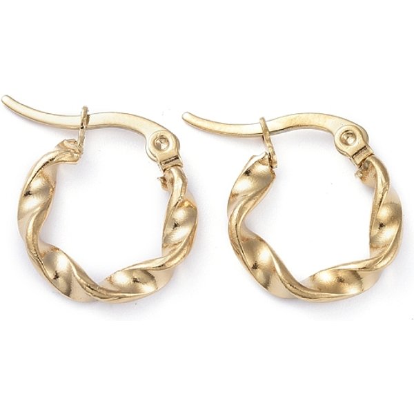 Pendientes De Aro De Acero Inoxidable 201, Con Pasadores De Acero Inoxidable 304, Forma De Anillo Retorcido, Dorado, 17X15X3Mm, Pin: 1 Mm-image