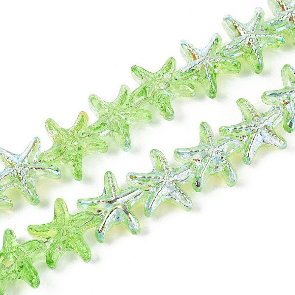 Baking Paint Electroplate Transparent Glass Beads Strands, Starfish, Half Plated, Lime Green, 14.5-15x14-16x8-8.5mm, Hole: 0.9-1mm, about 50-51pcs/strand, 24.41-25 inch(62-63.5cm)