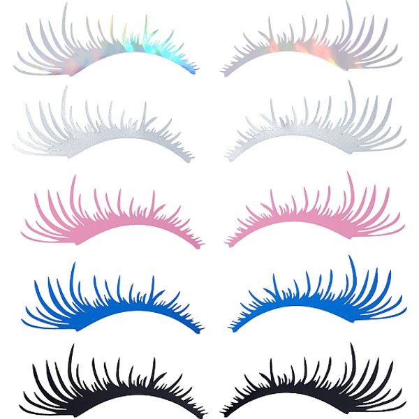 10 Paire D'autocollants Photo En Pvc ImperméAbles En Forme De Cils De 5 Couleurs, Pour L'éClairage Automatique, DéCoration De Voiture, Couleur Mixte, 111X249X0.1Mm, 2 Paires / Couleur-image
