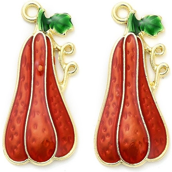 Alloy Enamel Pendants, Golden, Pumpkin, 36X16.5X2.5Mm, Hole: 2.4Mm-image