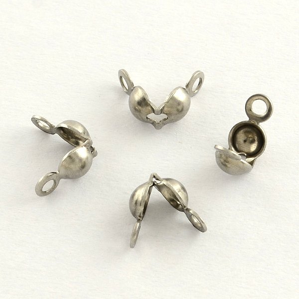 Punte Perline In Acciaio Inossidabile Chirurgico 316 Anti-Ossidazione, Punte Tallone Conchiglia Aperta, Colore Acciaio Inossidabile, 8X4Mm, Foro: 1.3 Mm-image