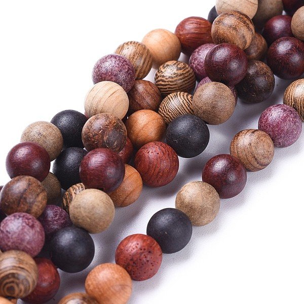 Natural Wood Beads Strands, Round, Colorful, 6Mm, Hole: 1Mm, About 64Pcs/Strand, 15.7 Inch(40Cm)-image