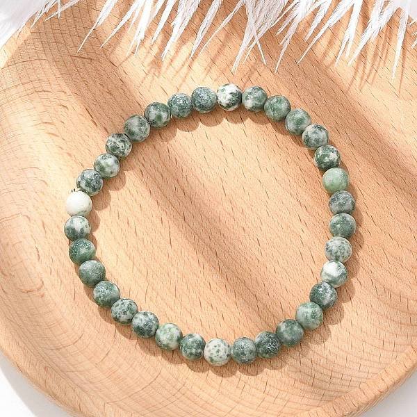 Natural Green Spot Jasper Bead Stretch Bracelets, Round, Inner Diameter: 2 Inch-2-3/8 Inch(5-6Cm), Bead: 5.8-6.8Mm-image