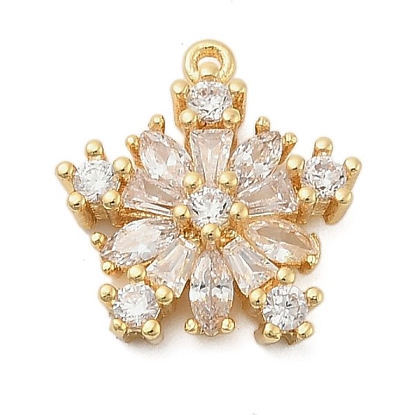 Messing-AnhäNger Mit Mikropavé Und Zirkonia, Schneeflocke, Golden, 15X14X4 Mm, Bohrung: 1 Mm-image