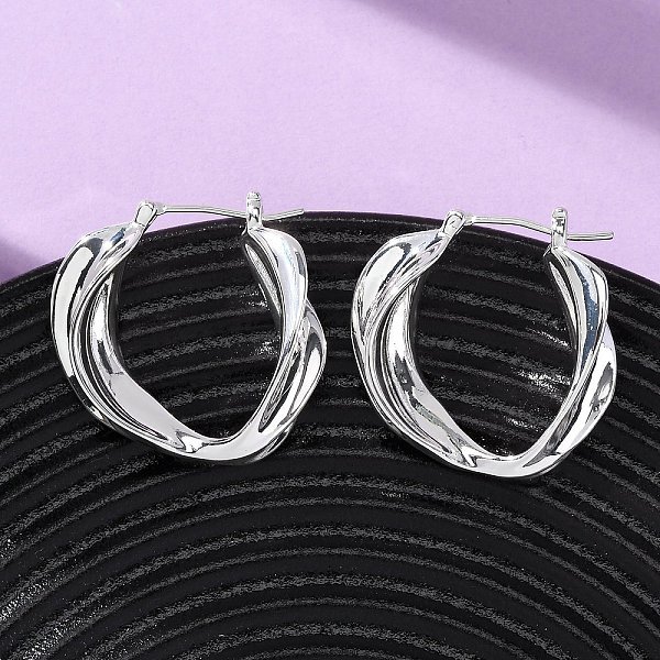 Brass Twist Hoop Earrings, With 316 Stainless Steel Pins, Nickel Free, Silver, 28X28X10Mm-image