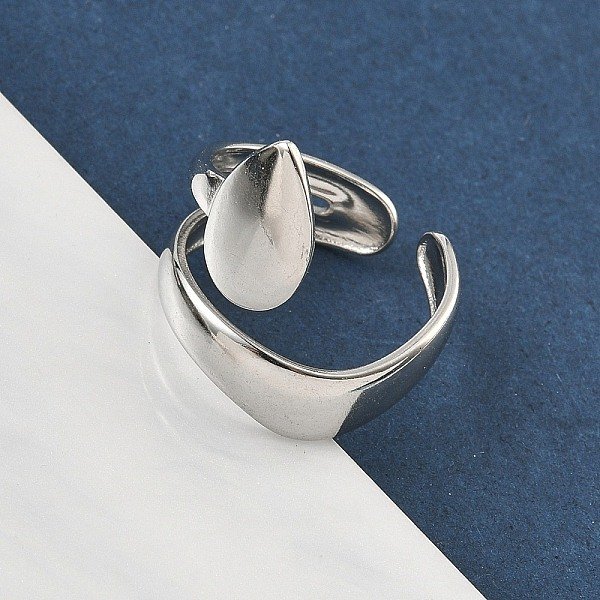Manschettenringe Aus Edelstahl 304 FüR Damen, TräNe, Edelstahl Farbe, 21.5 Mm, Einstellbar-image
