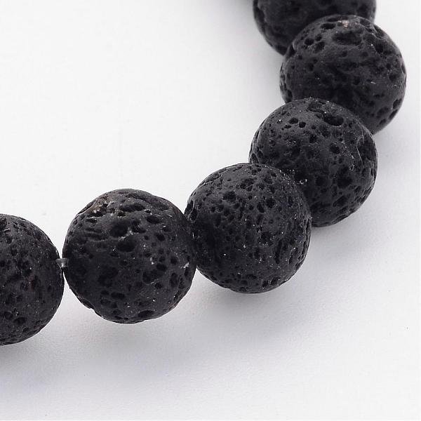 Brins De Perles De Pierre De Lave Naturelle, Noir, Ronde, 8Mm, Trou: 1Mm, Environ 47 Pcs/Chapelet, 15 Pouce-image