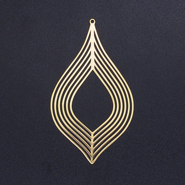 201 Grands Pendentifs En Acier Inoxydable, Feuille, Or, 70X39.5X1Mm, Trou: 1.6Mm-image