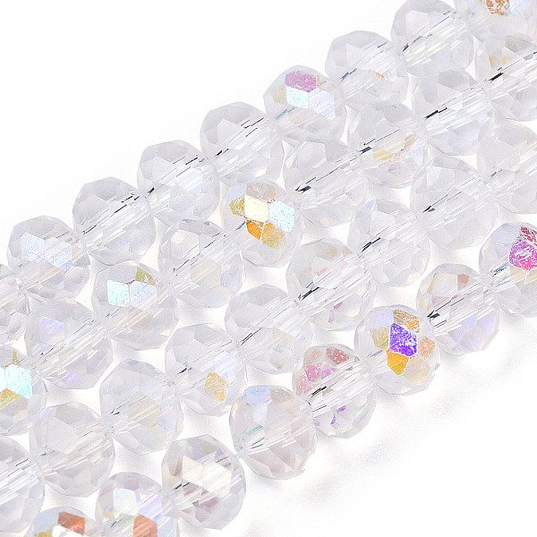 Abalorios De Vidrio Electroplate Hebras, Color De Ab Chapado, Facetados, Rerondana Plana, Claro Ab, 6X5Mm, Agujero: 1 Mm, Aproximamente 80-85 Pcs / Cadena, 38-40 Cm-image