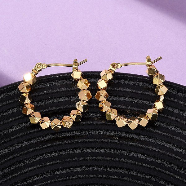 Brass Polygon Hoop Earrings, With 316 Stainless Steel Pins, Nickel Free, Real 18K Gold Plated, 20.5X21X4Mm-image