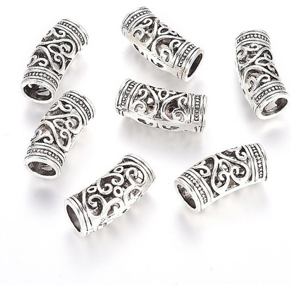 Branelli Della Lega Di Stile Tibetano Cave, Perline A Tubo Curvo, Tubo Ricurvo, Argento Antico, 23X9.5Mm, Foro: 7 Mm-image