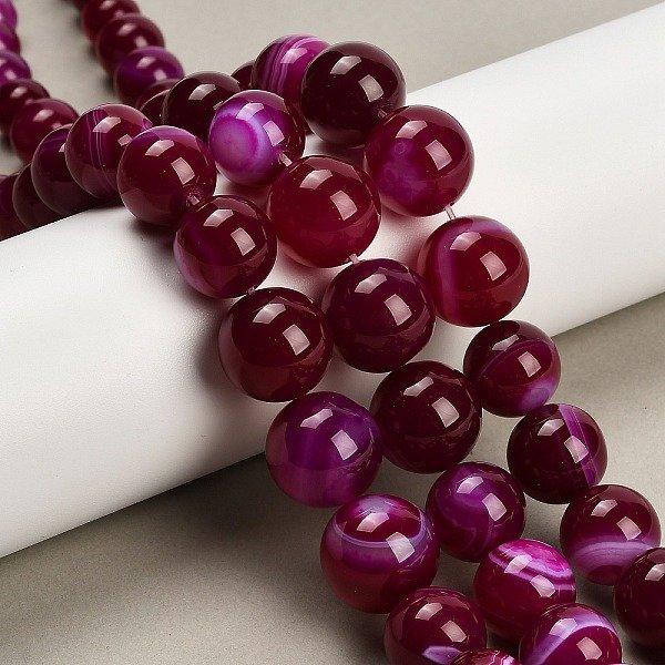 NatüRliche, GebäNderte Achat-PerlensträNge Mit Abgestuften Perlen, GefäRbt Und Erhitzt, Runde, Klasse A, Medium Violett Rot, 6-16 Mm, Bohrung: 0.8 Mm, Ca. 39 Stk. / Strang, 16.54'' (42 Cm)-image