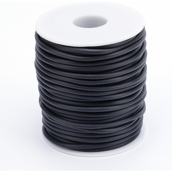 Hollow Pipe Pvc Tubular Synthetic Rubber Cord, Wrapped Around White Plastic Spool, Black, 2Mm, Hole: 1Mm, About 54.68 Yards(50M)/Roll-image
