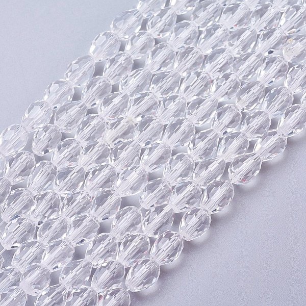 Glass Beads Strands, Crystal Suncatcher, Faceted, Teardrop, Clear, About 7.5-8Mm Long, 6Mm Thick, Hole: 1.5Mm, About 69Pcs/Strand-image