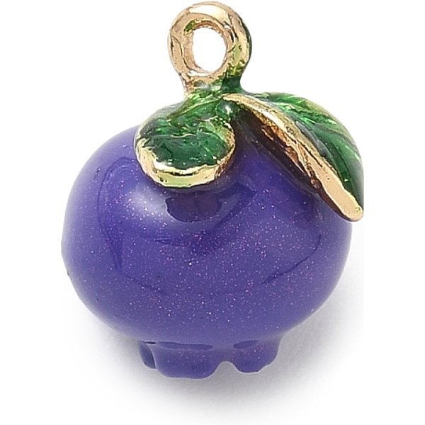 Fruit Theme Alloy Enamel Pendants, Golden, Blueberry, 14X12X10.5Mm, Hole: 1.4Mm-image