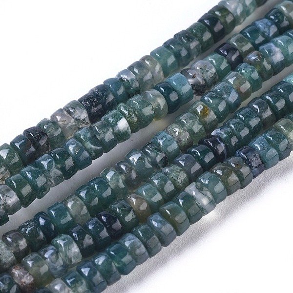 Chapelets de perles en agate mousse naturelle, Plat rond / disque, 4.5-5x2-2.5mm, Trou: 0.6mm, Environ 171 pcs/chapelet, 15.35 pouce - 15.55 pouces (39-39.5 cm)