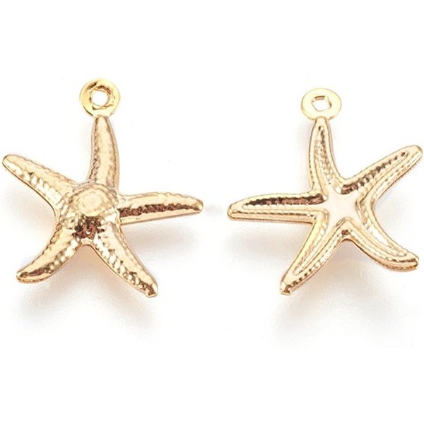 Pendentifs en acier inoxydable 304, étoile de mer / étoiles de mer, véritable 24k plaqué or, 17.5x15.5x2mm, Trou: 1mm