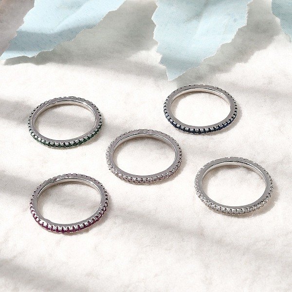 Anillos De Dedo LatóN Micropavé Circonio CúBico, Chapado En Rack, Plateado De Larga DuracióN, Sin Plomo Y Cadmio, Platino, 1.5Mm, Nosotros TamañO 7 1/4 (17.5 Mm)-image