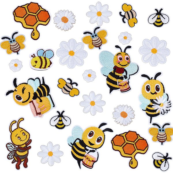 43 PièCes De Tissu à Broder Informatisé à Repasser/Coudre Des Patchs, Accessoires De Costumes, Appliques, Abeilles, Couleur Mixte, 20-74X20-59X1.2-2Mm-image