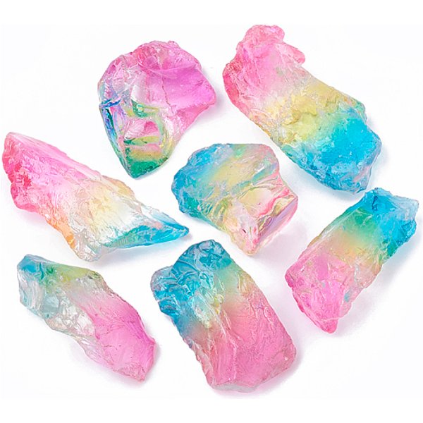 Natural Quartz Crystal Beads, Tourmaline Plating Color, Dyed, No Hole/Undrilled, Nuggets, Colorful, 45-55X22-27X15-24Mm-image
