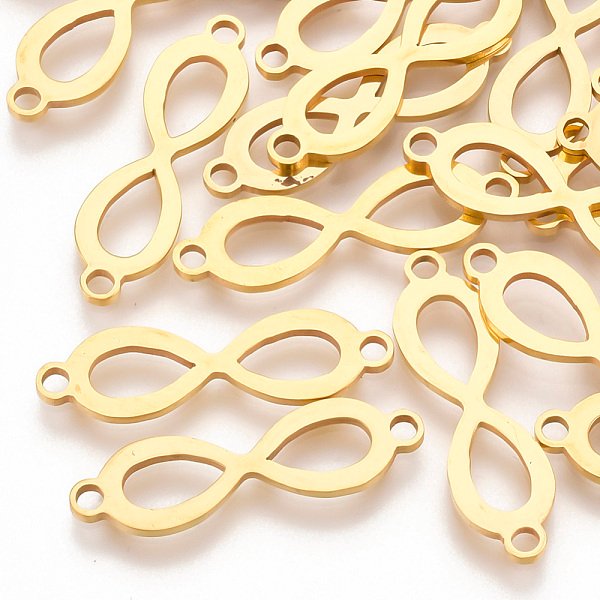 Conectores de eslabones de acero inoxidable 201, enlaces de corte por láser, infinito, dorado, 25x7x1mm, agujero: 1.8 mm
