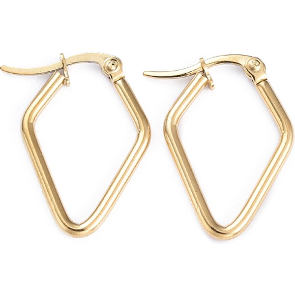 Pendientes De Aro Angular De Acero Inoxidable 201, Con Pasadores De Acero Inoxidable 304, Rombo, Dorado, 25X17X2Mm, 12 DiáMetro, Pin: 1X0.7 Mm-image