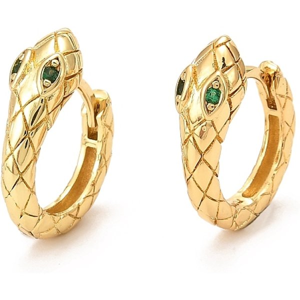 Brass Micro Pave Cubic Zirconia Hoop Earrings, Long-Lasting Plated, Snake, Real 18K Gold Plated, 17X16X5.5Mm, Pin: 1Mm-image