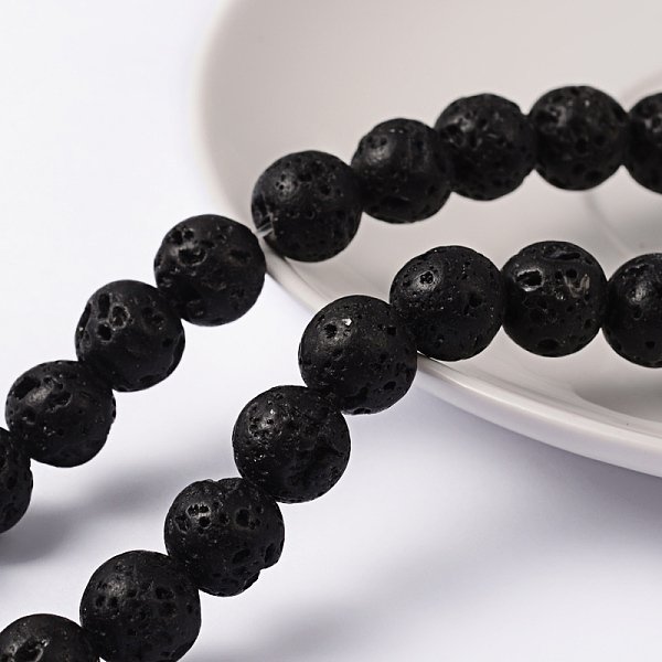 Natural Lava Rock Beads Strands, Round, Black, 10Mm, Hole: 1Mm, About 38Pcs/Strand, 15.5 Inch-image