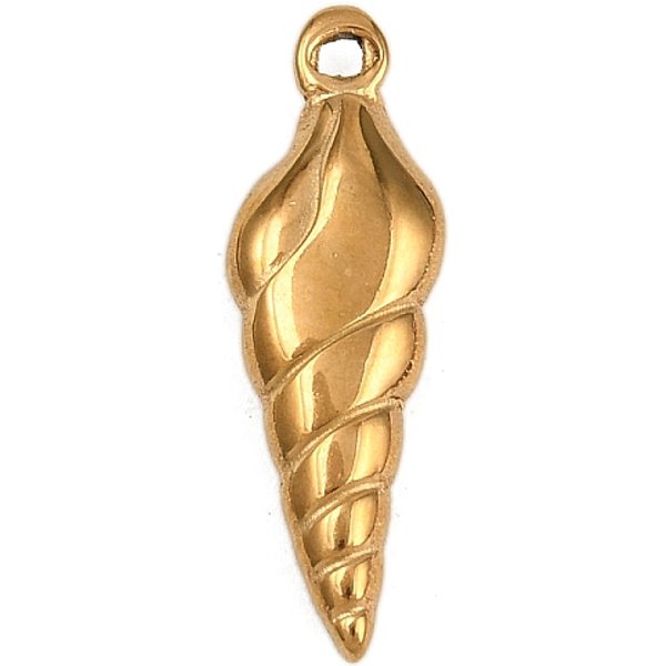 304 Stainless Steel Pendants, Conch Charms, Golden, 22X7X3Mm, Hole: 1.2Mm-image