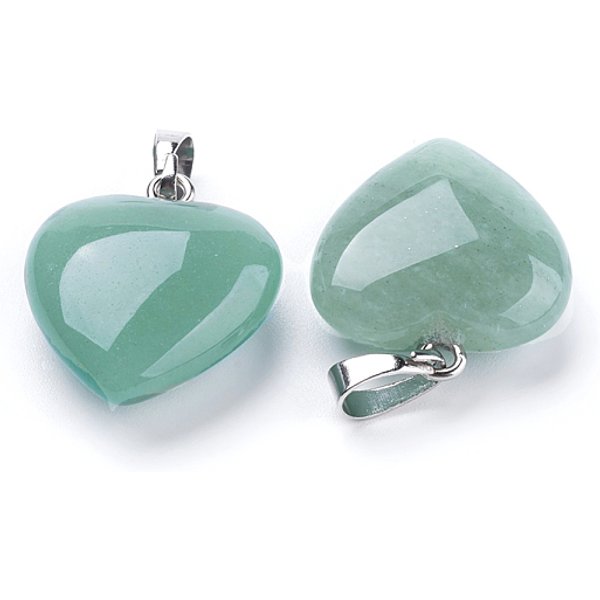 Natural Green Aventurine Pendants, With Brass Findings, Heart, Platinum, 23X20X7-9Mm, Hole: 5X8Mm-image