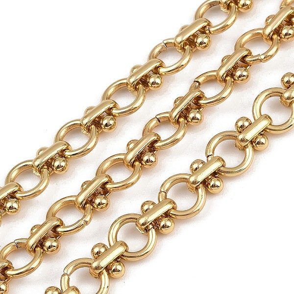 304 Stainless Steel Ring With Round Link Chains, Unwelded, Ion Plating(Ip), With Spool, Golden, 8X1.5Mm-image