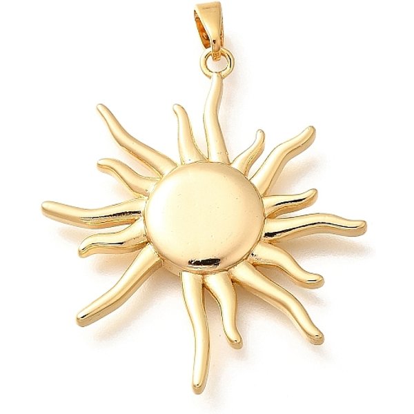 Brass Pendents, Sun Charms, Rack Plating, Lead Free & Cadmium Free, Real 18K Gold Plated, 33.5x30x3.5mm, Hole: 4.5x3mm