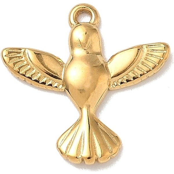 304 Stainless Steel Pendants, Bird Charms, Golden, 17X17X2Mm, Hole: 1.2Mm-image