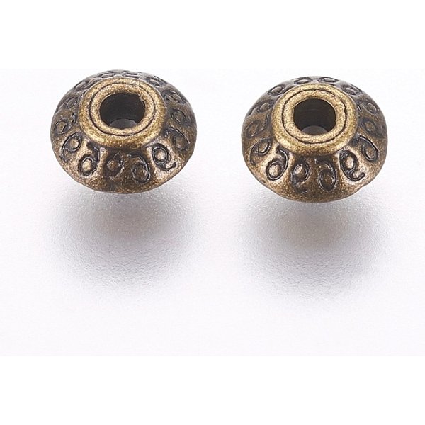 Tibetischer Stil Legierung Perlen, Bleifrei Und Nickel Frei Und Cadmiumfrei, Doppelkegel, Antik Bronze Farbe, Ca. 7 Mm Lang, 7 Mm Breit, 4.5 Mm Dick, Bohrung: 1 Mm-image