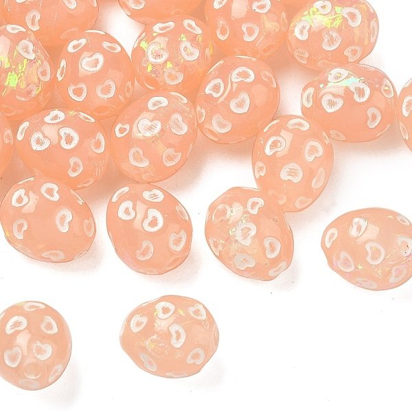 Perles De RéSine Translucide, Oeuf Avec Coeur, Avec L'éMail, Hologramme, Orange, 14.5X12Mm, Trou: 2.4Mm-image